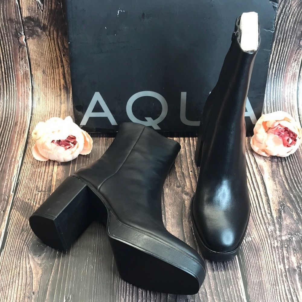 Aqua Black Leather Boots 9M - Picture 1 of 8